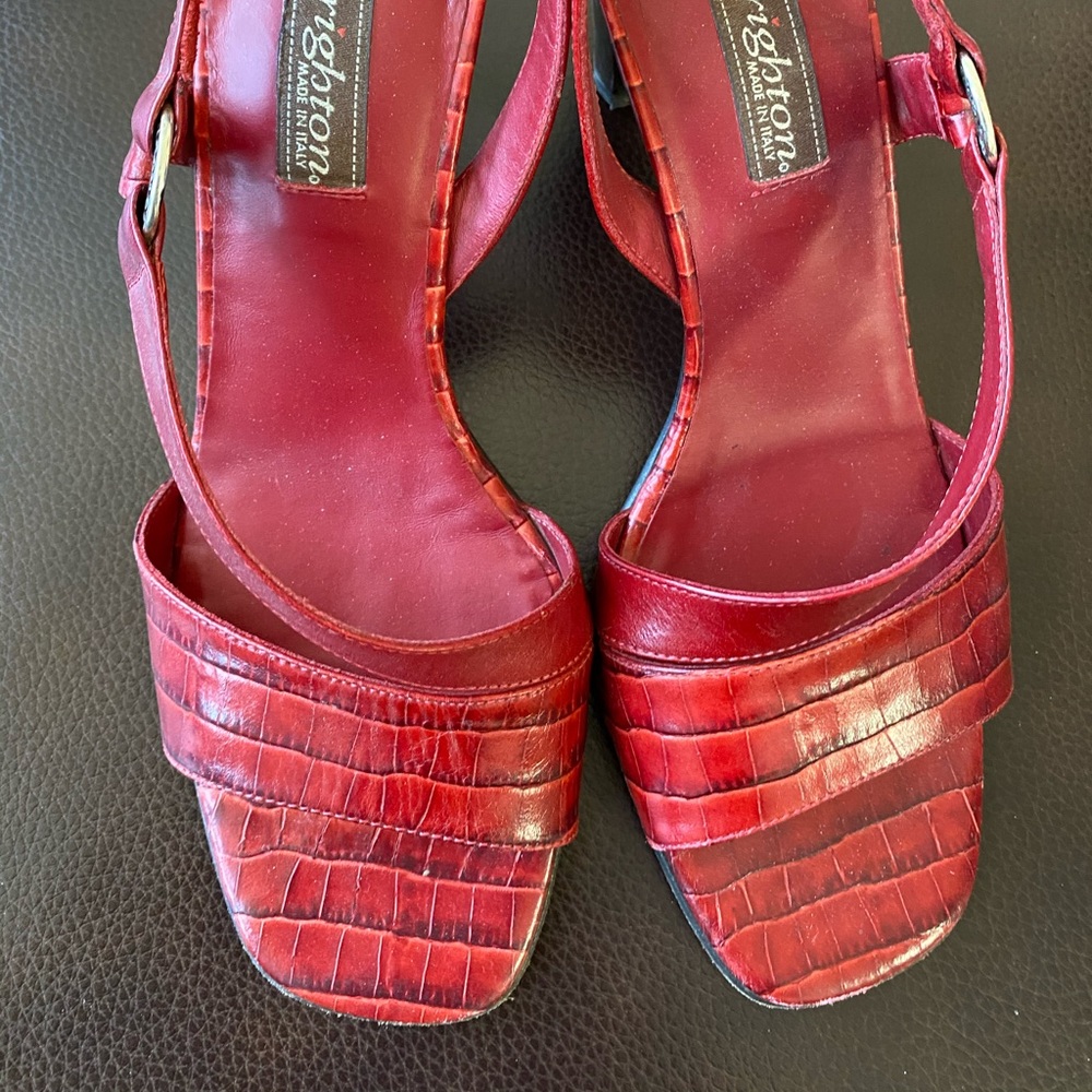 Red snake print sandals